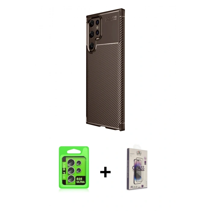 MARSİLYAN™- Galaxy S25 Ultra Kılıf Eksen Form Prime - Siyah Bilvis 3D Cam Ekran Koruyucu + Raze Metal Kamera Lens - NLGY