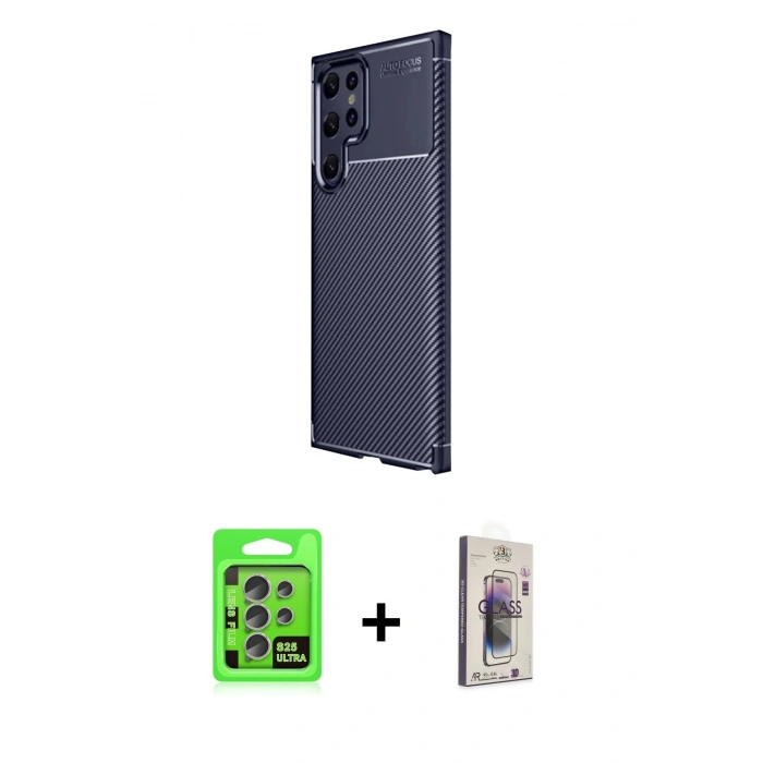 MARSİLYAN™- Galaxy S25 Ultra Kılıf Eksen Form Prime - Siyah Bilvis 3D Cam Ekran Koruyucu + Raze Metal Kamera Lens - NLGY