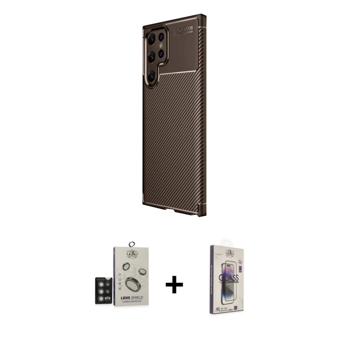 MARSİLYAN™- Galaxy S25 Ultra Kılıf Eksen Form Prime - Siyah Bilvis 3D Cam Ekran Koruyucu + Bilvis Titan Kamera Lens - TNGI