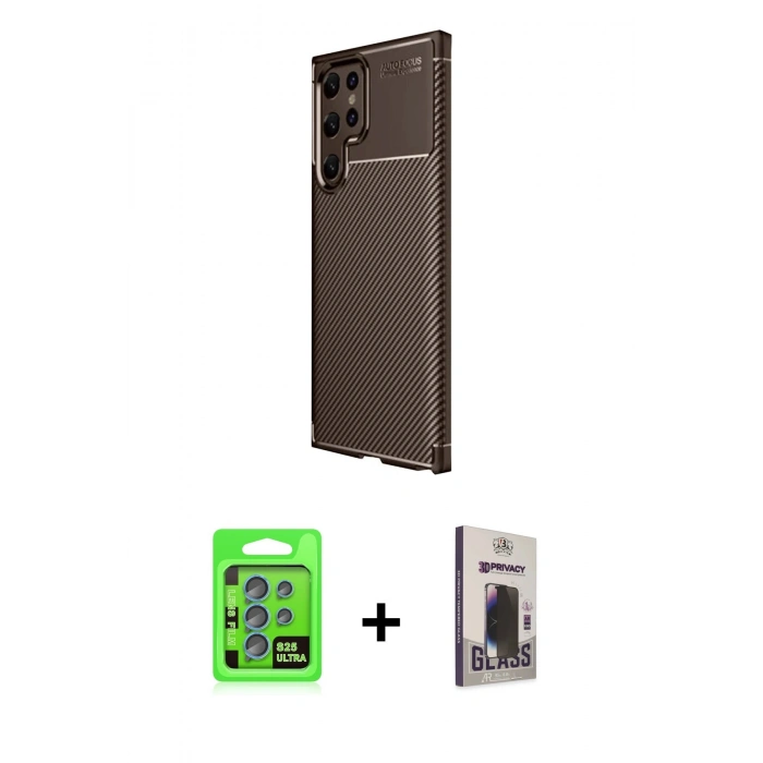 MARSİLYAN™- Galaxy S25 Ultra Kılıf Eksen Form Prime - Siyah Bilvis Hayalet Cam Ekran Koruyucu + Raze Metal Kamera Lens - MI