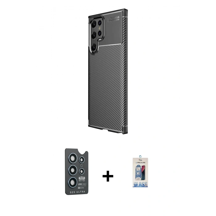 MARSİLYAN™- Galaxy S25 Ultra Kılıf Eksen Form Prime - Siyah Joko Magic 5D Cam + Bilvis Titan Kamera Lens - LT