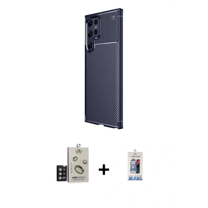 MARSİLYAN™- Galaxy S25 Ultra Kılıf Eksen Form Prime - Siyah Joko Magic 5D Cam + Titan Gri Bilvis Titan Kamera Lens