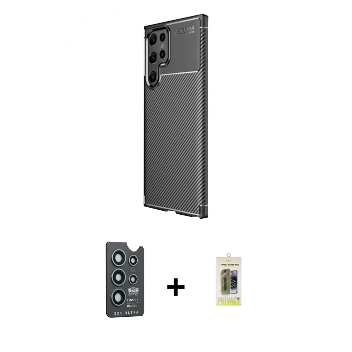 MARSİLYAN™- Galaxy S25 Ultra Kılıf Eksen Form Prime - Siyah Joko Magic 5D Hayalet Cam + Bilvis Titan Kamera Lens - LT