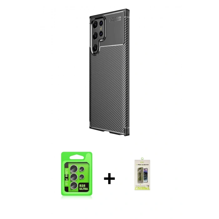 MARSİLYAN™- Galaxy S25 Ultra Kılıf Eksen Form Prime - Siyah Joko Magic 5D Hayalet Cam + Natural Grey Raze Metal Kamera Lens