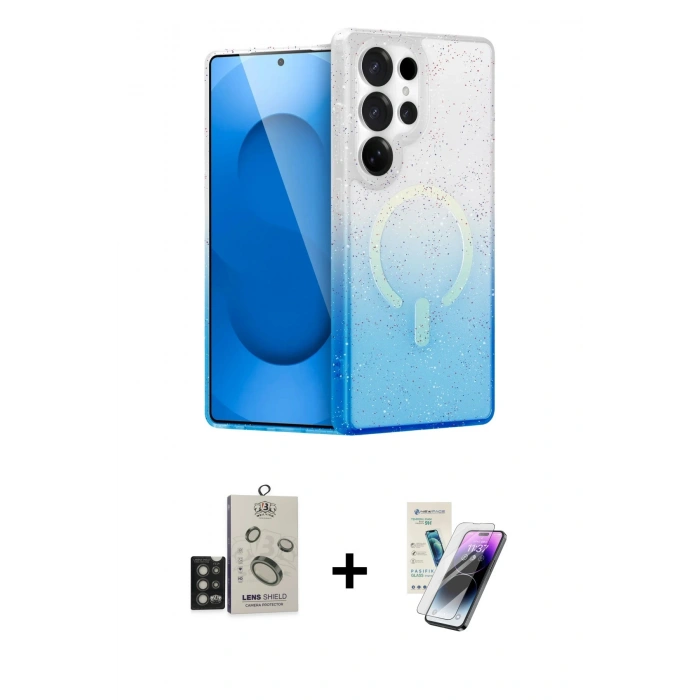 MARSİLYAN™- Galaxy S25 Ultra Kılıf Eksen Minimal Özel Seri - Şeffaf Pasifik Cam Ekran Koruyucu + Bilvis Titan Kamera Lens - TNGI