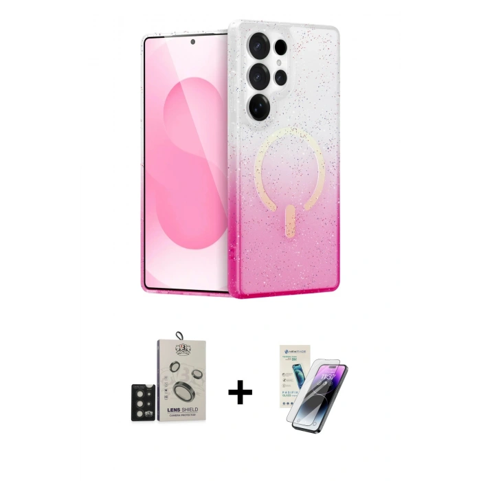MARSİLYAN™- Galaxy S25 Ultra Kılıf Eksen Minimal Özel Seri - Şeffaf Pasifik Cam Ekran Koruyucu + Bilvis Titan Kamera Lens - SH
