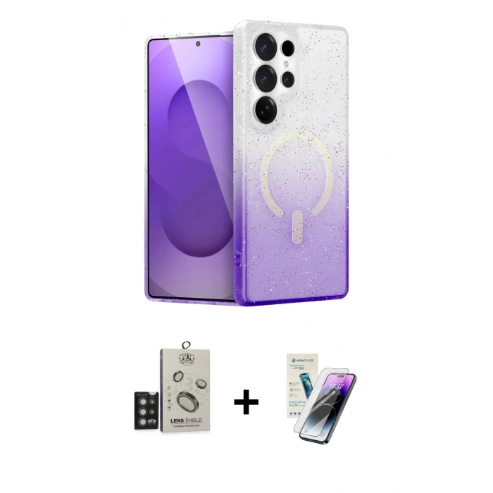 MARSİLYAN™- Galaxy S25 Ultra Kılıf Eksen Minimal Özel Seri - Şeffaf Pasifik Cam Ekran Koruyucu + Bilvis Titan Kamera Lens - TNGI
