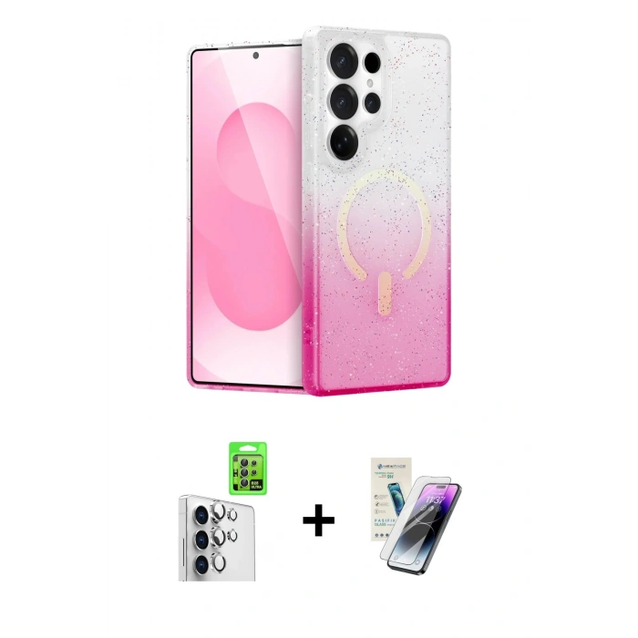 MARSİLYAN™- Galaxy S25 Ultra Kılıf Eksen Minimal Özel Seri - Şeffaf Pasifik Cam Ekran Koruyucu + Raze Metal Kamera Lens - GS