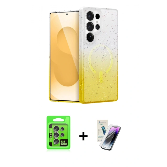 MARSİLYAN™- Galaxy S25 Ultra Kılıf Eksen Minimal Özel Seri - Şeffaf Pasifik Cam Ekran Koruyucu + Raze Metal Kamera Lens - NLGY