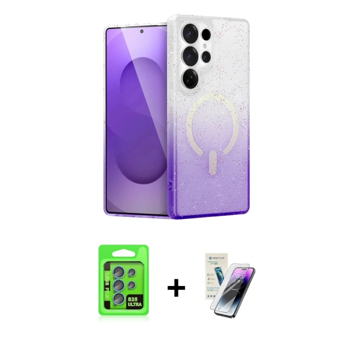 MARSİLYAN™- Galaxy S25 Ultra Kılıf Eksen Minimal Özel Seri - Şeffaf Pasifik Cam Ekran Koruyucu + Raze Metal Kamera Lens - MI
