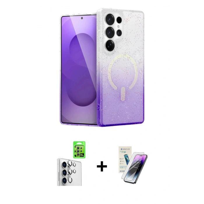 MARSİLYAN™- Galaxy S25 Ultra Kılıf Eksen Minimal Özel Seri - Şeffaf Pasifik Cam Ekran Koruyucu + Raze Metal Kamera Lens - GS