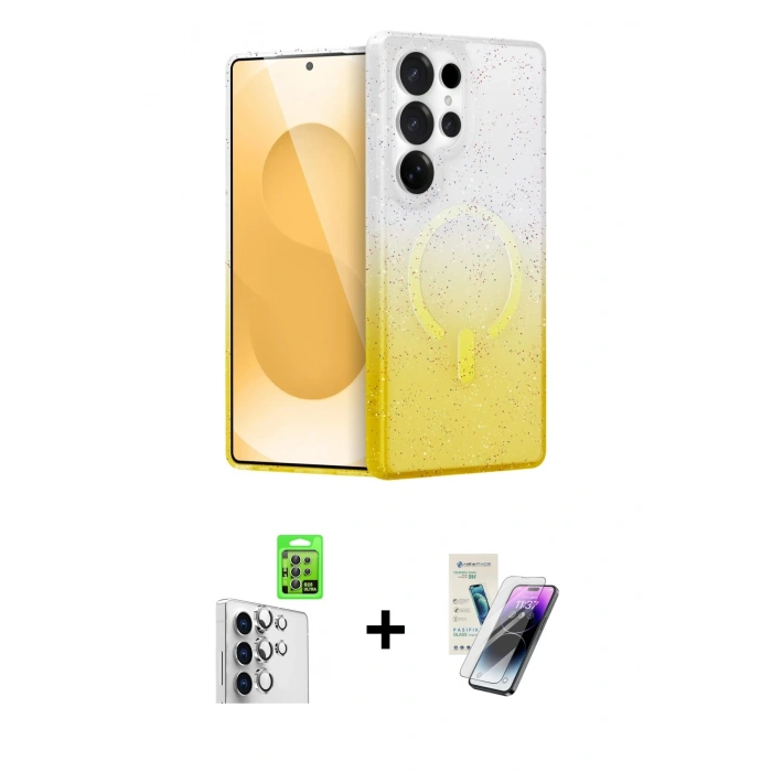 MARSİLYAN™- Galaxy S25 Ultra Kılıf Eksen Minimal Özel Seri - Şeffaf Pasifik Cam Ekran Koruyucu + Raze Metal Kamera Lens - GS