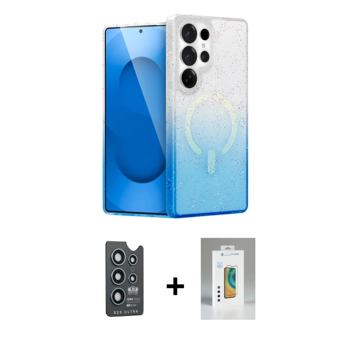 MARSİLYAN™- Galaxy S25 Ultra Kılıf Eksen Minimal Özel Seri - Şeffaf Polymer Nano Ekran Koruyucu + Bilvis Titan Kamera Lens - LT