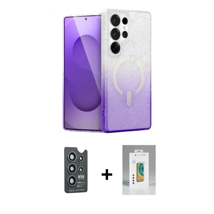 MARSİLYAN™- Galaxy S25 Ultra Kılıf Eksen Minimal Özel Seri - Şeffaf Polymer Nano Ekran Koruyucu + Bilvis Titan Kamera Lens - LT