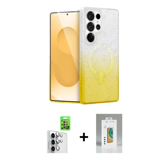 MARSİLYAN™- Galaxy S25 Ultra Kılıf Eksen Minimal Özel Seri - Şeffaf Polymer Nano Ekran Koruyucu + Raze Metal Kamera Lens - GS