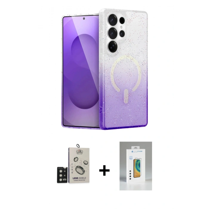 MARSİLYAN™- Galaxy S25 Ultra Kılıf Eksen Minimal Özel Seri - Şeffaf Polymer Nano Ekran Koruyucu + Bilvis Titan Kamera Lens - SH