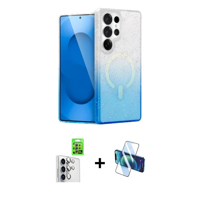MARSİLYAN™- Galaxy S25 Ultra Kılıf Eksen Minimal Özel Seri - Siyah 3D Antistatik Cam Ekran Koruyucu + Raze Metal Kamera Lens - GS