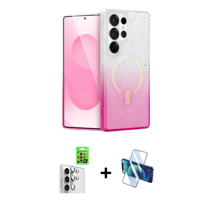MARSİLYAN™- Galaxy S25 Ultra Kılıf Eksen Minimal Özel Seri - Siyah 3D Antistatik Cam Ekran Koruyucu + Raze Metal Kamera Lens - GS