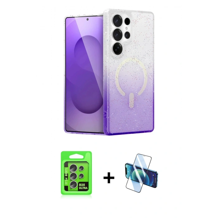 MARSİLYAN™- Galaxy S25 Ultra Kılıf Eksen Minimal Özel Seri - Siyah 3D Antistatik Cam Ekran Koruyucu + Raze Metal Kamera Lens - NLGY