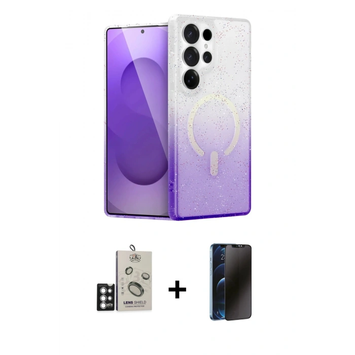 MARSİLYAN™- Galaxy S25 Ultra Kılıf Eksen Minimal Özel Seri - Siyah 3D Antistatik Hayalet Cam Ekran Koruyucu + Bilvis Titan Kamera Lens - GS