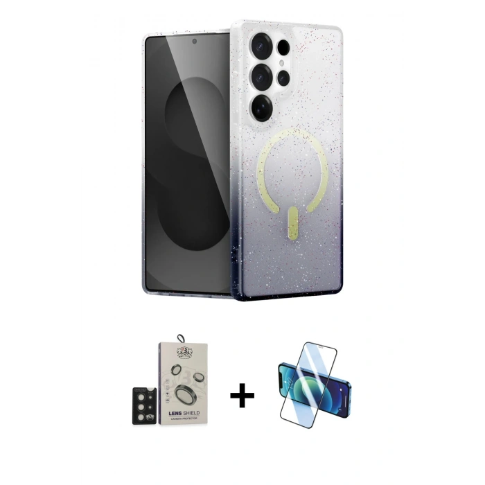 MARSİLYAN™- Galaxy S25 Ultra Kılıf Eksen Minimal Özel Seri - Siyah 3D Antistatik Seramik Nano Ekran Koruyucu + Siyah Bilvis Titan Kamera Lens