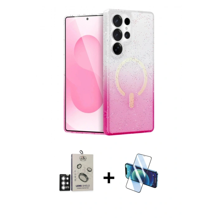 MARSİLYAN™- Galaxy S25 Ultra Kılıf Eksen Minimal Özel Seri - Siyah 3D Antistatik Seramik Nano Ekran Koruyucu + Gümüş Bilvis Titan Kamera Lens