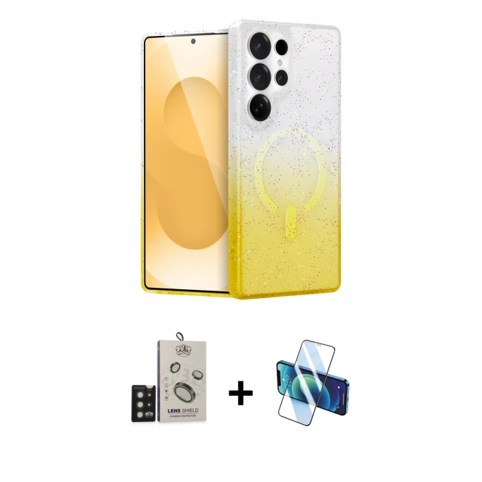 MARSİLYAN™- Galaxy S25 Ultra Kılıf Eksen Minimal Özel Seri - Siyah 3D Antistatik Seramik Nano Ekran Koruyucu + Siyah Bilvis Titan Kamera Lens