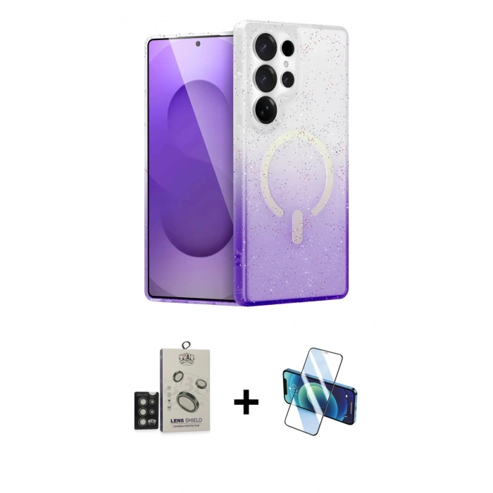 MARSİLYAN™- Galaxy S25 Ultra Kılıf Eksen Minimal Özel Seri - Siyah 3D Antistatik Seramik Nano Ekran Koruyucu + Bilvis Titan Kamera Lens - TNGI