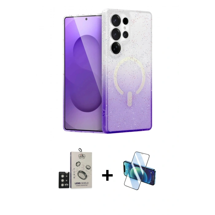 MARSİLYAN™- Galaxy S25 Ultra Kılıf Eksen Minimal Özel Seri - Siyah 3D Antistatik Seramik Nano Ekran Koruyucu + Siyah Bilvis Titan Kamera Lens