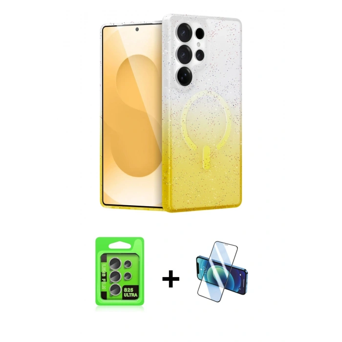 MARSİLYAN™- Galaxy S25 Ultra Kılıf Eksen Minimal Özel Seri - Siyah 3D Antistatik Seramik Nano Ekran Koruyucu + Raze Metal Kamera Lens - NLGY