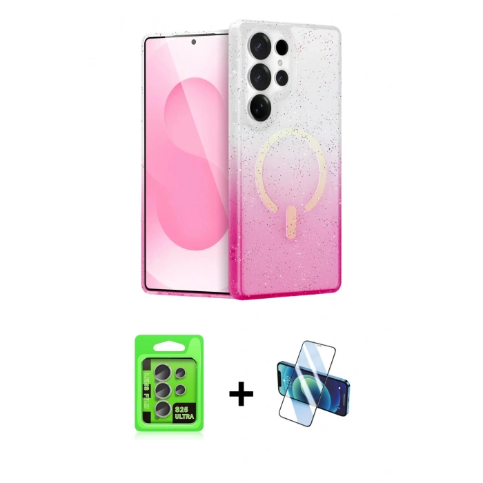 MARSİLYAN™- Galaxy S25 Ultra Kılıf Eksen Minimal Özel Seri - Siyah 3D Antistatik Seramik Nano Ekran Koruyucu + Raze Metal Kamera Lens - NLGY