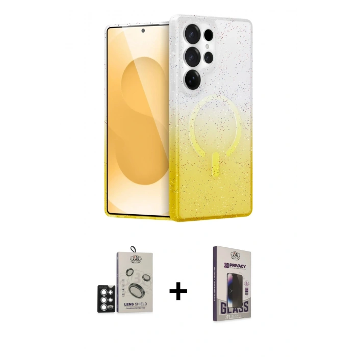 MARSİLYAN™- Galaxy S25 Ultra Kılıf Eksen Minimal Özel Seri - Siyah Bilvis Hayalet Cam Ekran Koruyucu + Bilvis Titan Kamera Lens - GS