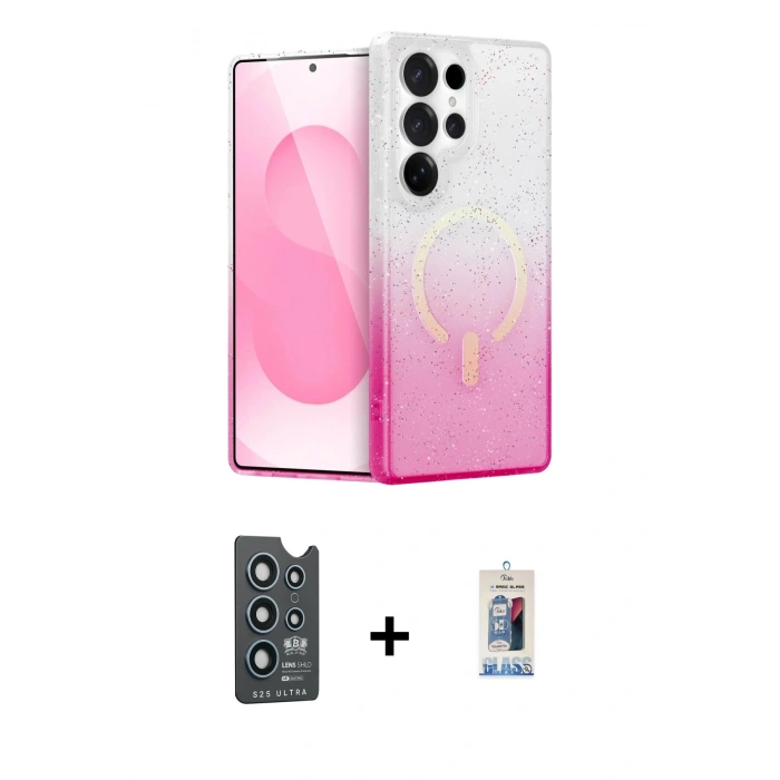 MARSİLYAN™- Galaxy S25 Ultra Kılıf Eksen Minimal Özel Seri - Siyah Joko Magic 5D Cam + Lacivert Bilvis Titan Kamera Lens