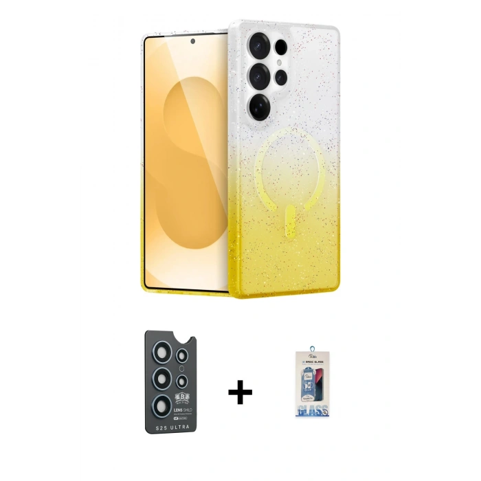 MARSİLYAN™- Galaxy S25 Ultra Kılıf Eksen Minimal Özel Seri - Siyah Joko Magic 5D Cam + Lacivert Bilvis Titan Kamera Lens
