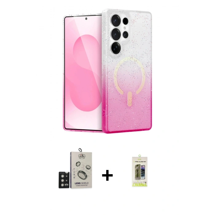MARSİLYAN™- Galaxy S25 Ultra Kılıf Eksen Minimal Özel Seri - Siyah Joko Magic 5D Hayalet Cam + Bilvis Titan Kamera Lens - SH