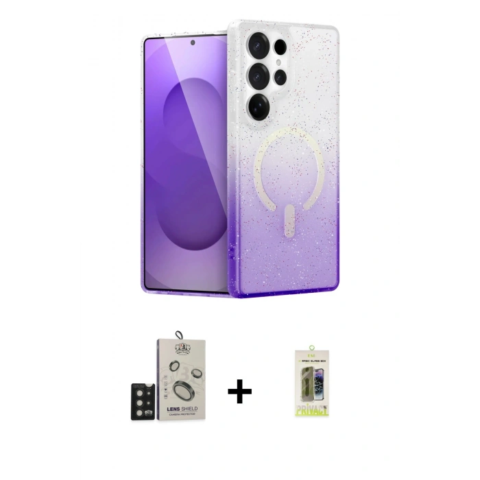 MARSİLYAN™- Galaxy S25 Ultra Kılıf Eksen Minimal Özel Seri - Siyah Joko Magic 5D Hayalet Cam + Bilvis Titan Kamera Lens - SH