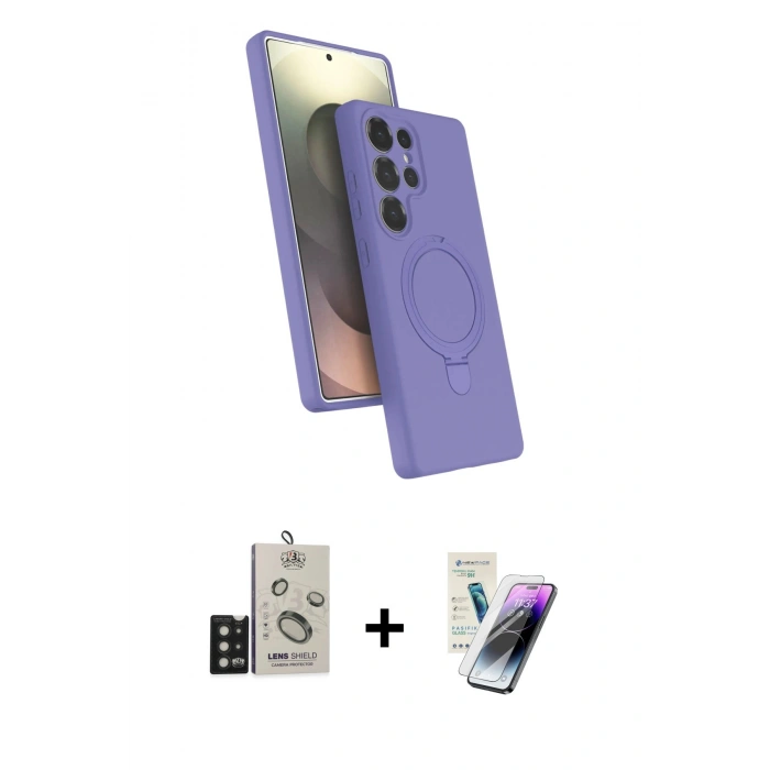MARSİLYAN™- Galaxy S25 Ultra Kılıf İz Işık Koleksiyonu - Şeffaf Pasifik Cam Ekran Koruyucu + Bilvis Titan Kamera Lens - SH