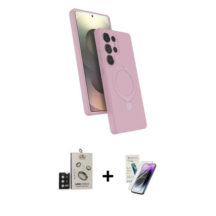 MARSİLYAN™- Galaxy S25 Ultra Kılıf İz Işık Koleksiyonu - Şeffaf Pasifik Cam Ekran Koruyucu + Bilvis Titan Kamera Lens - SH
