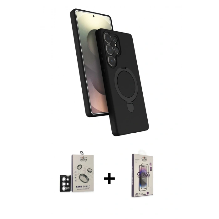 MARSİLYAN™- Galaxy S25 Ultra Kılıf İz Işık Koleksiyonu - Siyah Bilvis 3D Cam Ekran Koruyucu + Bilvis Titan Kamera Lens - GS