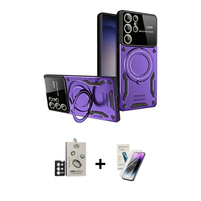 MARSİLYAN™- Galaxy S25 Ultra Kılıf Kıvılcım Modern Serisi - Şeffaf Pasifik Cam Ekran Koruyucu + Bilvis Titan Kamera Lens - GS