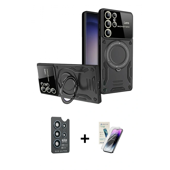 MARSİLYAN™- Galaxy S25 Ultra Kılıf Kıvılcım Modern Serisi - Şeffaf Pasifik Cam Ekran Koruyucu + Bilvis Titan Kamera Lens - LT