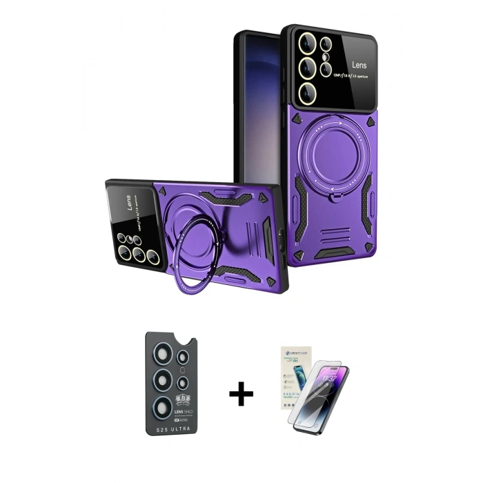 MARSİLYAN™- Galaxy S25 Ultra Kılıf Kıvılcım Modern Serisi - Şeffaf Pasifik Cam Ekran Koruyucu + Bilvis Titan Kamera Lens - LT