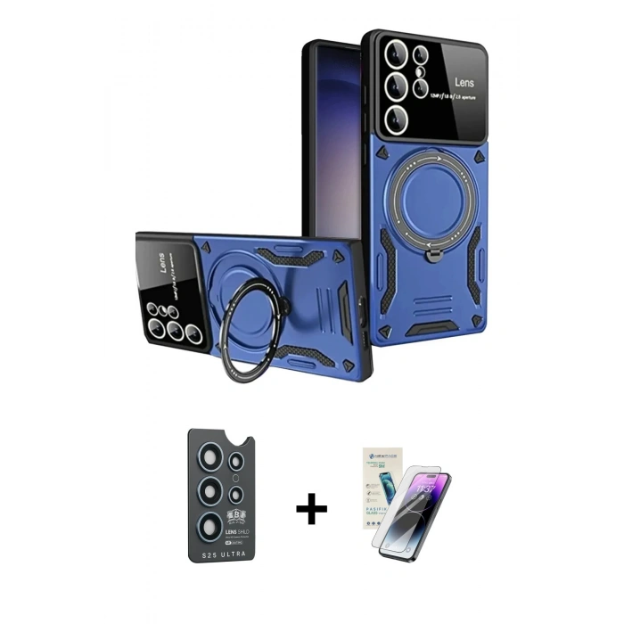 MARSİLYAN™- Galaxy S25 Ultra Kılıf Kıvılcım Modern Serisi - Şeffaf Pasifik Cam Ekran Koruyucu + Bilvis Titan Kamera Lens - LT