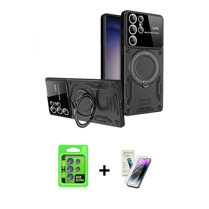 MARSİLYAN™- Galaxy S25 Ultra Kılıf Kıvılcım Modern Serisi - Şeffaf Pasifik Cam Ekran Koruyucu + Raze Metal Kamera Lens - MI