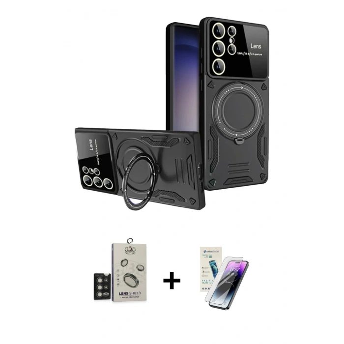 MARSİLYAN™- Galaxy S25 Ultra Kılıf Kıvılcım Modern Serisi - Şeffaf Pasifik Cam Ekran Koruyucu + Bilvis Titan Kamera Lens - TNGI