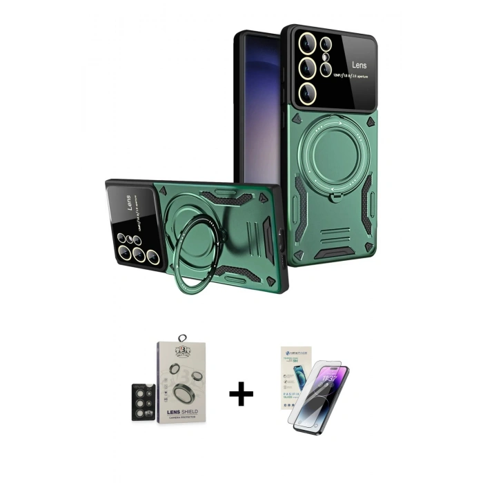 MARSİLYAN™- Galaxy S25 Ultra Kılıf Kıvılcım Modern Serisi - Şeffaf Pasifik Cam Ekran Koruyucu + Bilvis Titan Kamera Lens - TNGI