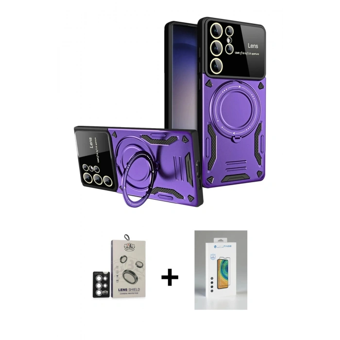 MARSİLYAN™- Galaxy S25 Ultra Kılıf Kıvılcım Modern Serisi - Şeffaf Polymer Nano Ekran Koruyucu + Bilvis Titan Kamera Lens - GS