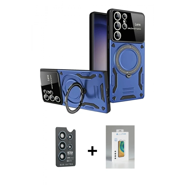 MARSİLYAN™- Galaxy S25 Ultra Kılıf Kıvılcım Modern Serisi - Şeffaf Polymer Nano Ekran Koruyucu + Bilvis Titan Kamera Lens - LT