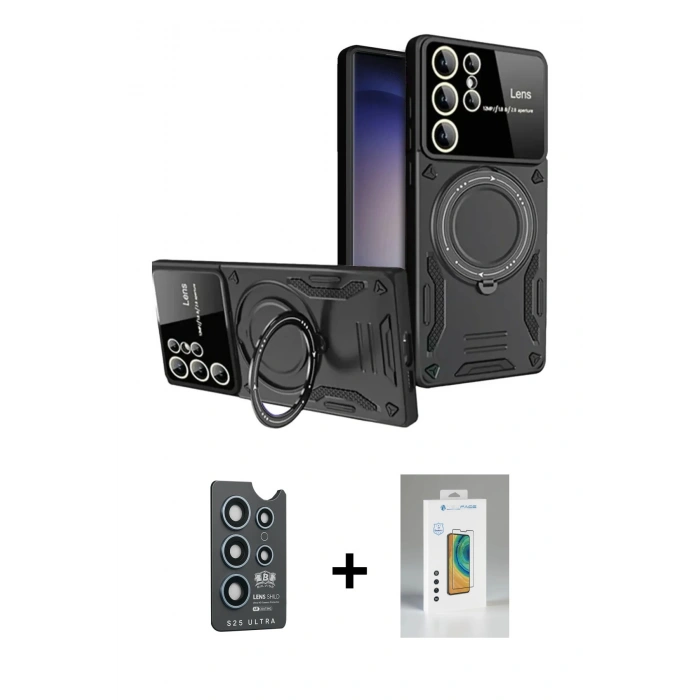 MARSİLYAN™- Galaxy S25 Ultra Kılıf Kıvılcım Modern Serisi - Şeffaf Polymer Nano Ekran Koruyucu + Bilvis Titan Kamera Lens - LT