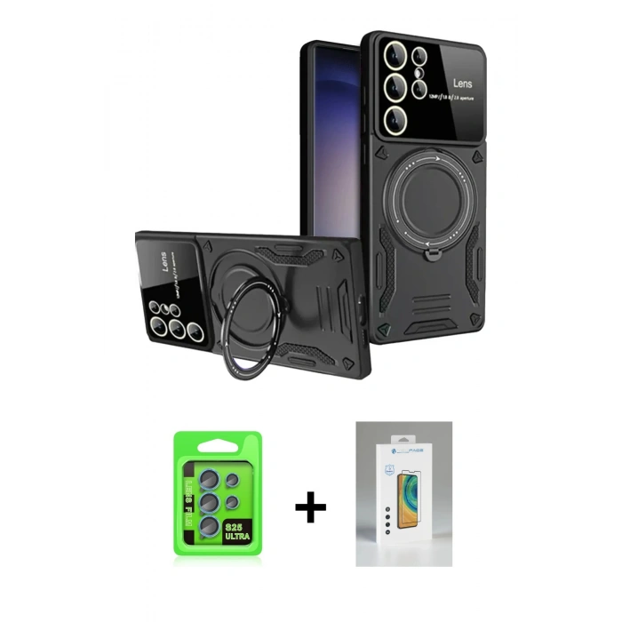 MARSİLYAN™- Galaxy S25 Ultra Kılıf Kıvılcım Modern Serisi - Şeffaf Polymer Nano Ekran Koruyucu + Raze Metal Kamera Lens - MI